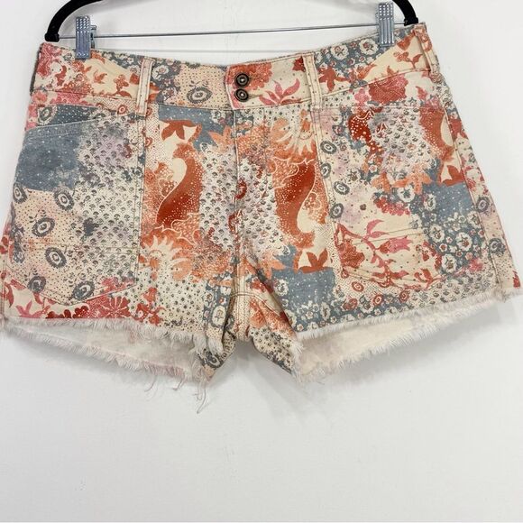 Pilcro Anthropologie The Wanderer Orange Blue Boho Floral Print Fray Cuff Shorts - Picture 5 of 16